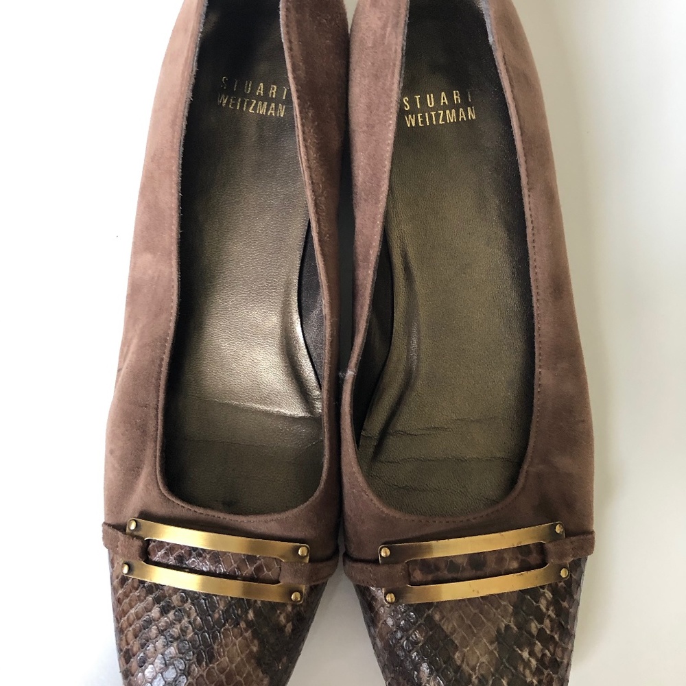 Stuart Weitzman Brown Suede and Snakeskin Loafers - Picture 7 of 8